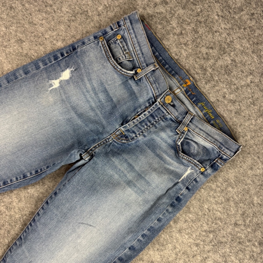 7 For All Mankind Josefina Skinny Boyfriend Blue Distressed Jeans Womens 31